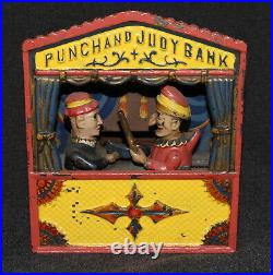 Bank Antique Cast Iron Mechanical 1884 Shepard Punch & Judy Large Letters
