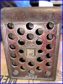 Bank Antique Cast Iron Still US Mail Box Silver Red Letters Hinged Slot Kenton