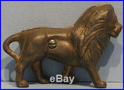 Big Price Cut Old Orig Smallest Lion Cast Iron Bank 2 1/2 High So Tiny Bk779