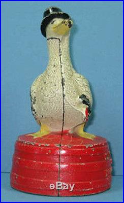 Big Price Cut Orig Old 1930's Duck On Tub, Save Rainy Day Cast Iron Bank Bk633