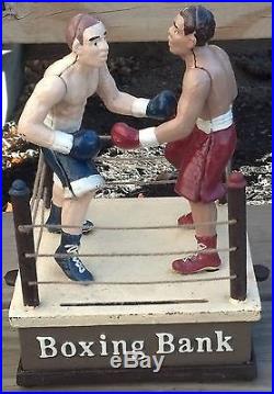 Boxing Ring Mechanical Bank Cast Iron Cabin Lodge Man Cave Home Garage Den Decor