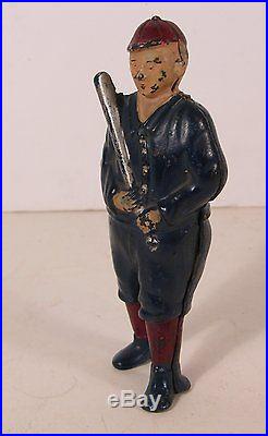 C1910 CAST IRON FIGURAL BASEBALL PLAYER STILL BANK By A C WILLIAMS GREAT PAINT