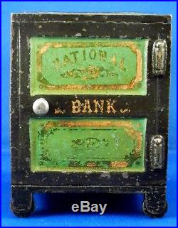 CAST IRON SAFE BANK NATIONAL BANK WITH KEY LOCK TRAP ON BOTTOM