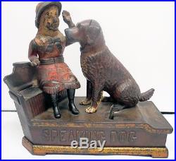 Cast Iron Speaking Dog Mechanical Bank Antique Americana Toy