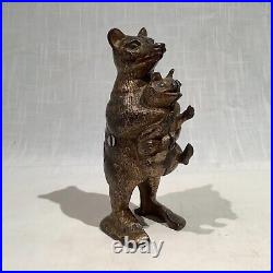 CIRCA 1920's ORIGINAL BEAR STEALING PIG CAST IRON STILL BANK