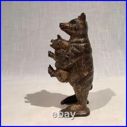 CIRCA 1920's ORIGINAL BEAR STEALING PIG CAST IRON STILL BANK
