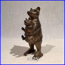 CIRCA 1920's ORIGINAL BEAR STEALING PIG CAST IRON STILL BANK
