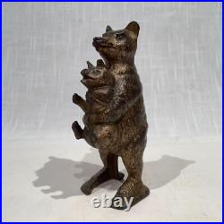 CIRCA 1920's ORIGINAL BEAR STEALING PIG CAST IRON STILL BANK