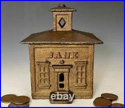 C. 1872 Antique Cast Iron Still Penny Coin Building Bank J&E Stevens Cupola Bank