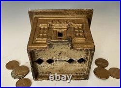 C. 1872 Antique Cast Iron Still Penny Coin Building Bank J&E Stevens Cupola Bank