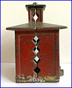 C. 1872 J. & E. Stevens Medium Size Cast Iron Cupola Bank in Red, Cream, & Black