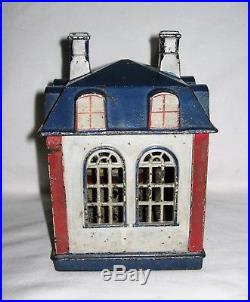 C. 1873 J. & E. Stevens Cast Iron Mechanical Novelty Bank Red, White & Blue