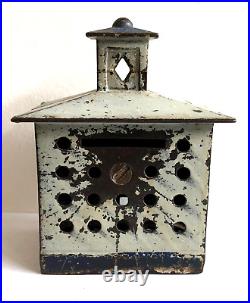 C. 1875 J. & E. Stevens Medium Cupola Cast Iron Bank- White with Blue & Black Trim