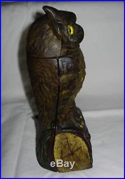 C. 1880 J. & E. Stevens Cast Iron OWL TURNS HEAD Mechanical Bank