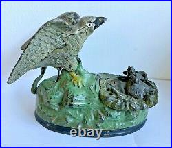 C. 1883 J. &. E. Stevens Cast Iron Eagle & Eaglets Mechanical Bank