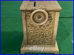 C. 1895 Bank of Education & Economy Cast Iron Mechanical Bank Toy with Paper Roll