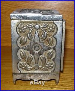 C. 1896-1924 J & E STEVENS Nickel Plated Cast Iron Safe Deposit Bank