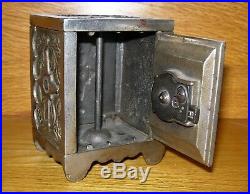 C. 1896-1924 J & E STEVENS Nickel Plated Cast Iron Safe Deposit Bank