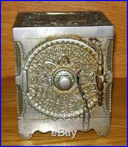 C 1897-1924 J & E STEVENS Nickel Plate Burglarproof House Safe Cast Iron Bank