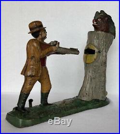 C. 1907 J. & E. Stevens Teddy & The Bear Cast Iron Mechanical Bank- Exc+ Cond