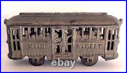 C. 1920's A. C. Williams Main Street Trolley (with People) Cast Iron Bank NICE