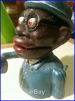Cast Iron 1939 Jolly Niger black americana Mechanical coin Bank antique vintage