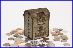 Cast Iron Antique US Mail Mailbox Coin Bank, Hinged Lid #42404