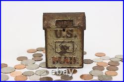 Cast Iron Antique US Mail Mailbox Coin Bank, Hinged Lid #42404