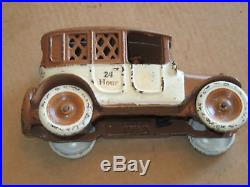 Cast Iron Arcade Taxi Cab Bank Brown and White Private Label VG+