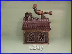 Cast Iron BIRD ON ROOF Mechanical Bank Original Antique Americana Toy