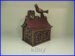Cast Iron BIRD ON ROOF Mechanical Bank Original Antique Americana Toy