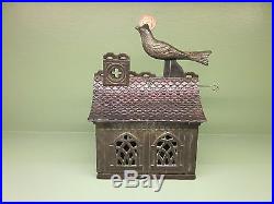 Cast Iron BIRD ON THE ROOF Mechanical Bank Original Antique Americana Toy