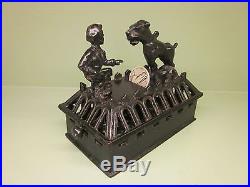 Cast Iron BOY AND BULLDOG NEAR PRISTINE Mechanical Bank Original American Toy