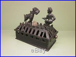 Cast Iron BOY AND BULLDOG RARE Mechanical Bank Original Antique Americana