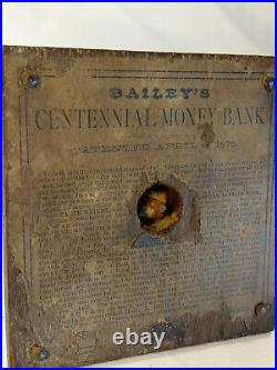 Cast Iron Bailey's CENTENNIAL Money Bank LIBERTY BELL 1875 Wood Base Orig. Label