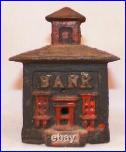 Cast Iron Bank Building Cupola Coin Still Red Gold Highlighrts 1900 Antique #9