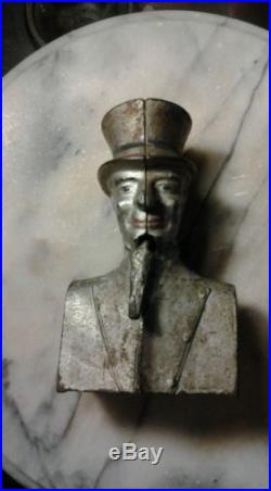 Cast Iron Bank Patriotic/Political Man With Top Hat + moveable Beard Painted
