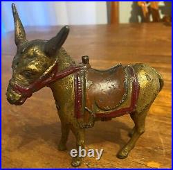 Cast Iron Donkey with Saddle Coin Still Bank Original Paint A C Williams