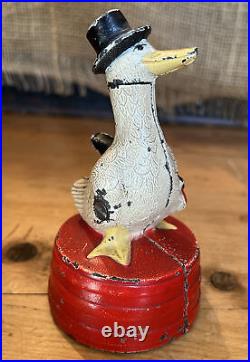 Cast Iron Duck on Tub Still Bank Hubley Save For A Rainy Day