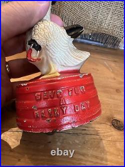Cast Iron Duck on Tub Still Bank Hubley Save For A Rainy Day
