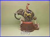 Cast Iron ELEPHANT & THREE CLOWNS Mechanical Bank Original Antique Toy