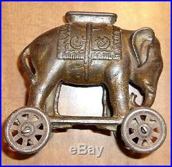 Cast Iron Elephant Bank on Wheels A C Williams 1920's Very Nice Condition