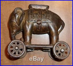 Cast Iron Elephant Bank on Wheels A C Williams 1920's Very Nice Condition