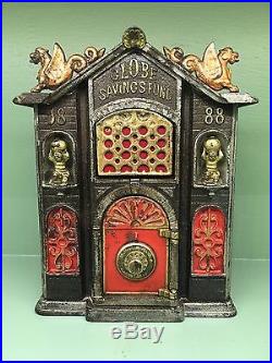 Cast Iron GLOBE SAVINGS FUND RARE Mechanical Bank Original Antique Americana