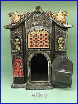 Cast Iron GLOBE SAVINGS FUND RARE Mechanical Bank Original Antique Americana