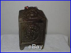 Cast Iron Jewel Safe Still Bank with Grill, Embossed Sides and Top
