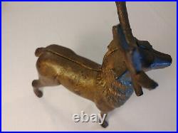 Cast Iron LARGE ELK REINDEER Still Penny Bank Antique Gold-Tone AC Williams Stag