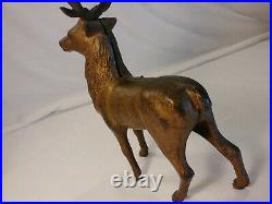 Cast Iron LARGE ELK REINDEER Still Penny Bank Antique Gold-Tone AC Williams Stag