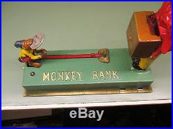 Cast Iron MONKEY BANK NEAR MINT Mechanical Bank Original Antique Toy