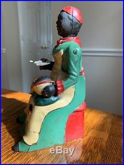 Cast Iron Mammy and Child Mechanical Bank Antique Americana Toy 7 1/2 high